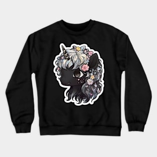 Kawaii Dark unicorn with cute eyes anime style cool hair Crewneck Sweatshirt